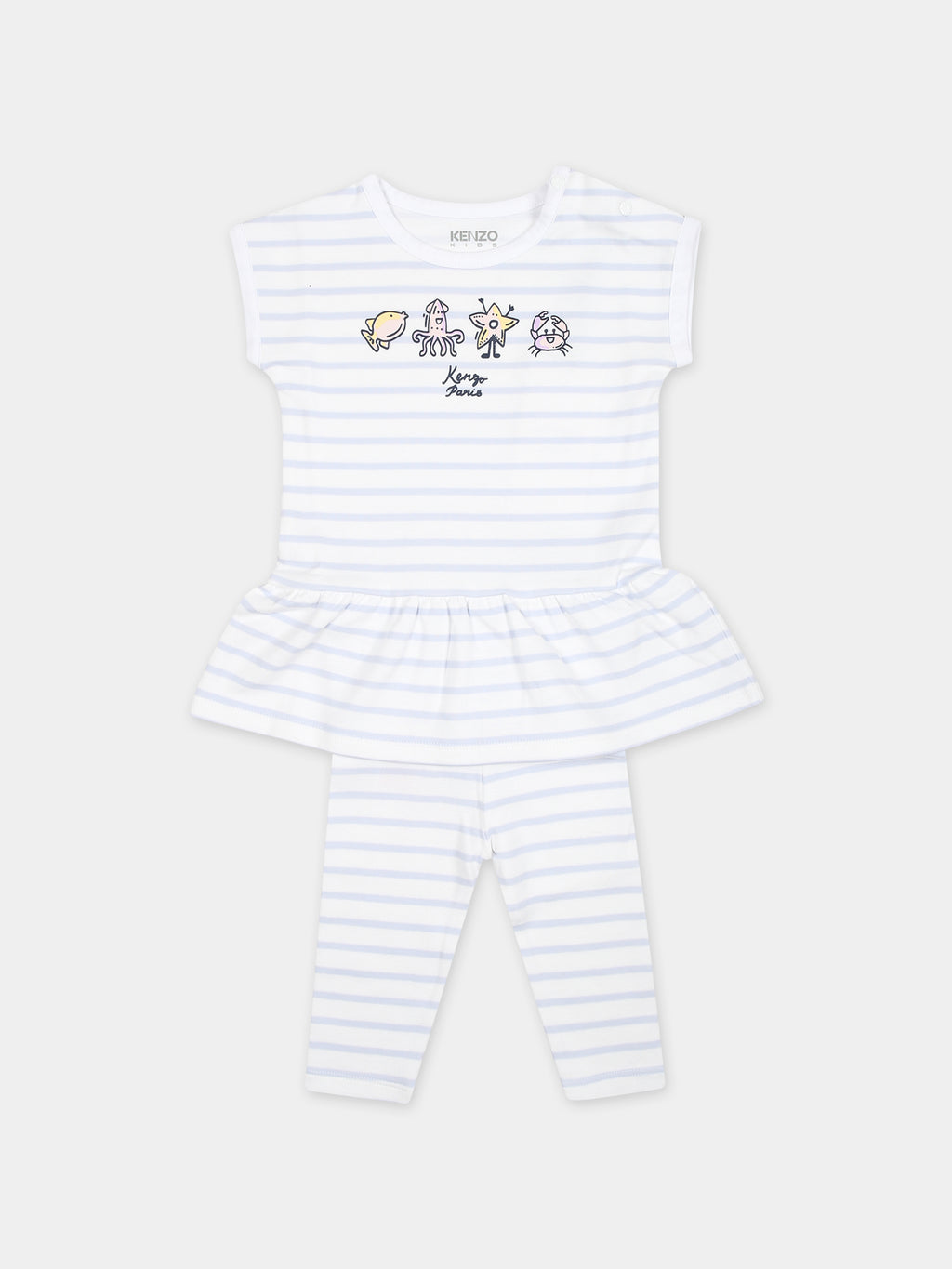 White sports suit for baby girl with marine animals